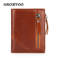 Men's Short Wallet Multi-Functional Zipper Bag Oil Wax Cowhide Wallet
