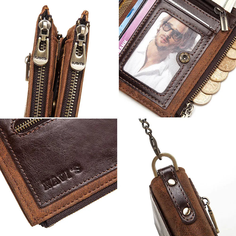 Men's RFID Leather Wallet with Double Zipper