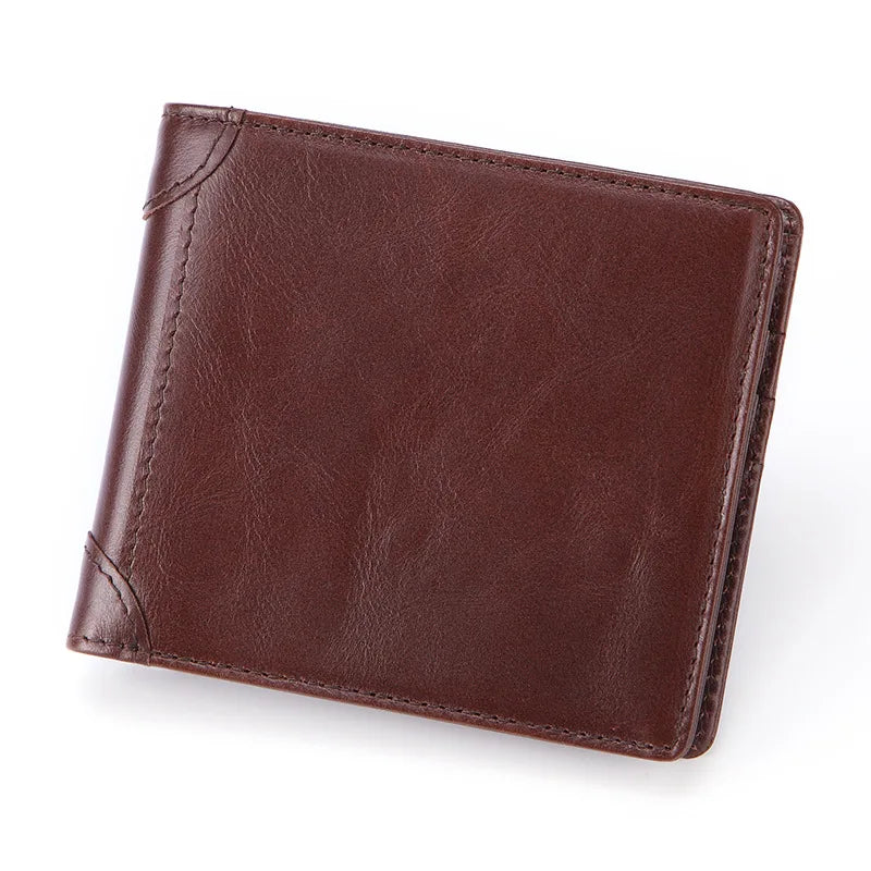 RFID Leather Wallet Oil Wax Cowhide Man Purse Retro Style Card Women Purse