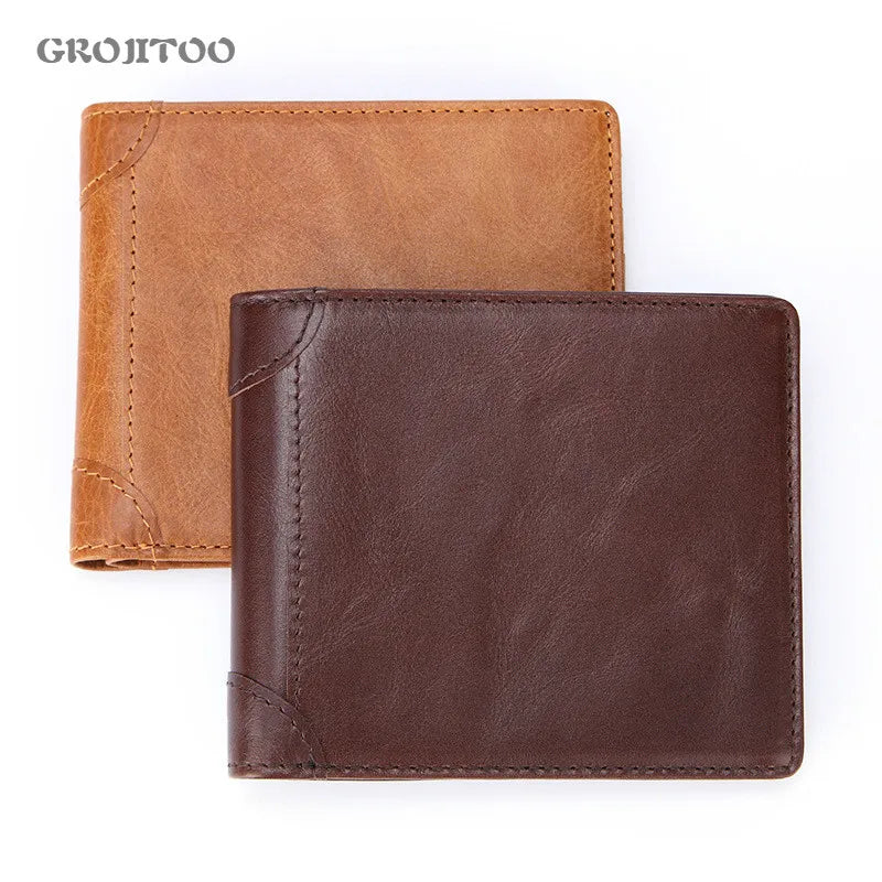 RFID Leather Wallet Oil Wax Cowhide Man Purse Retro Style Card Women Purse