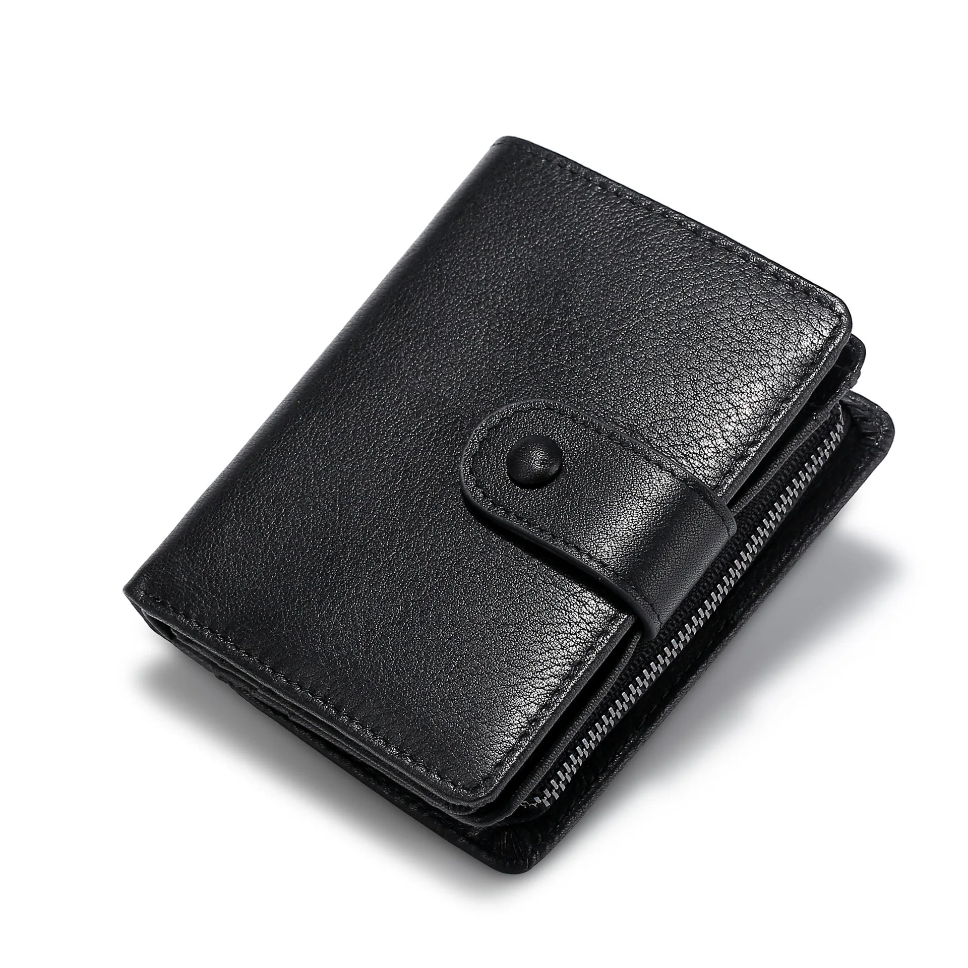 Cowhide Leather Wallet Men Zipper Coin Purse Large Capacity