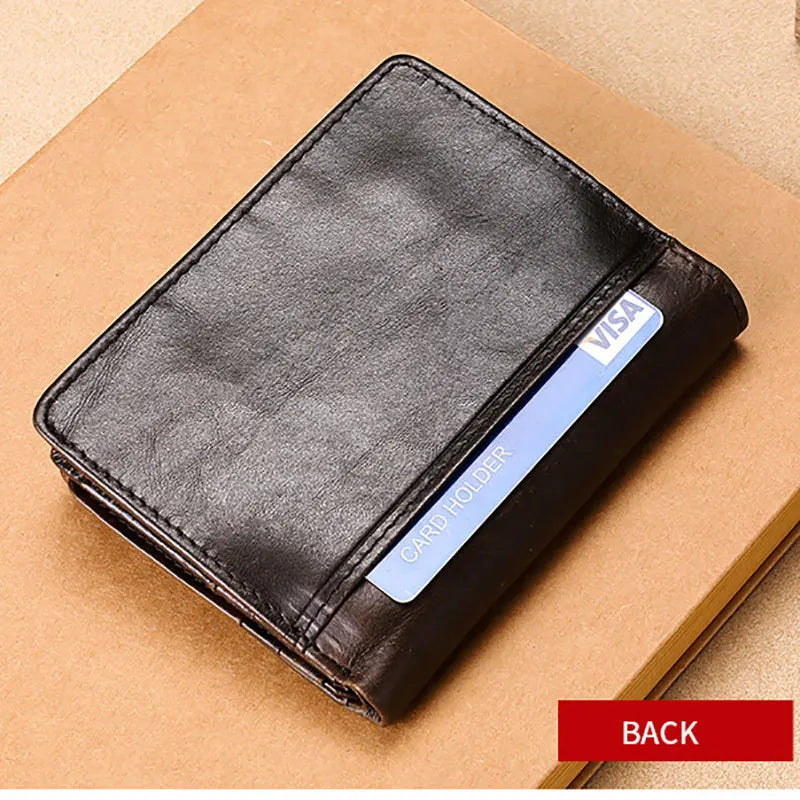 Cowhide Leather Wallet Men Zipper Coin Purse Large Capacity