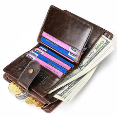 Cowhide Leather Wallet Men Zipper Coin Purse Large Capacity