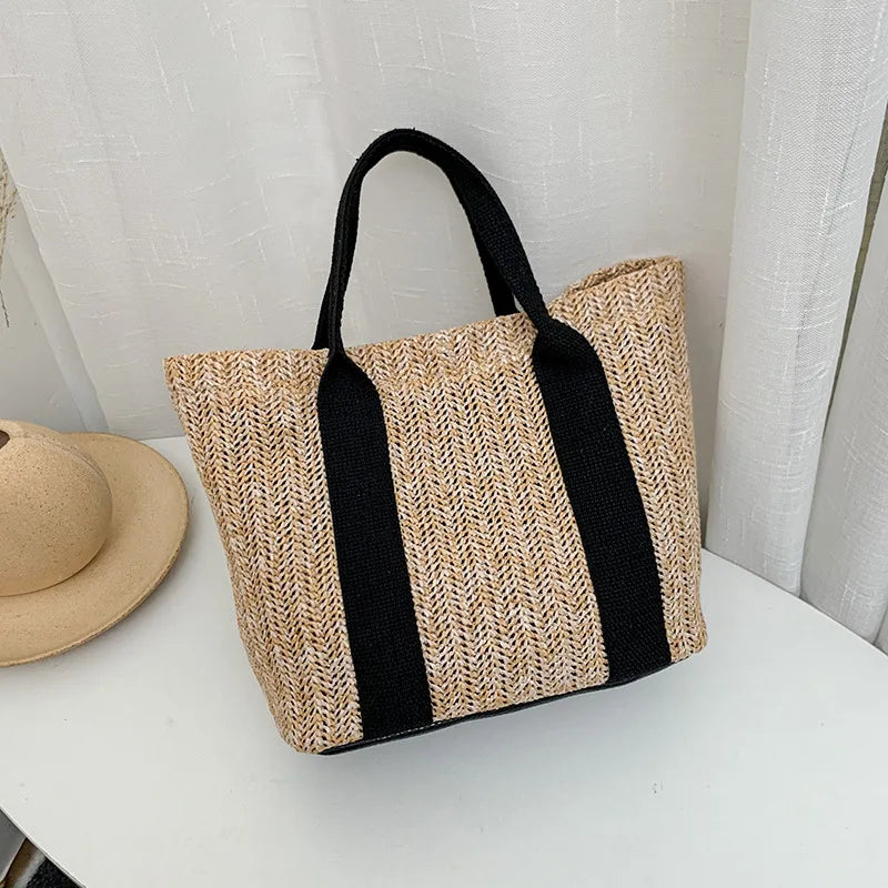 Summer Straw Bags for Women Zipper Tote Handbags
