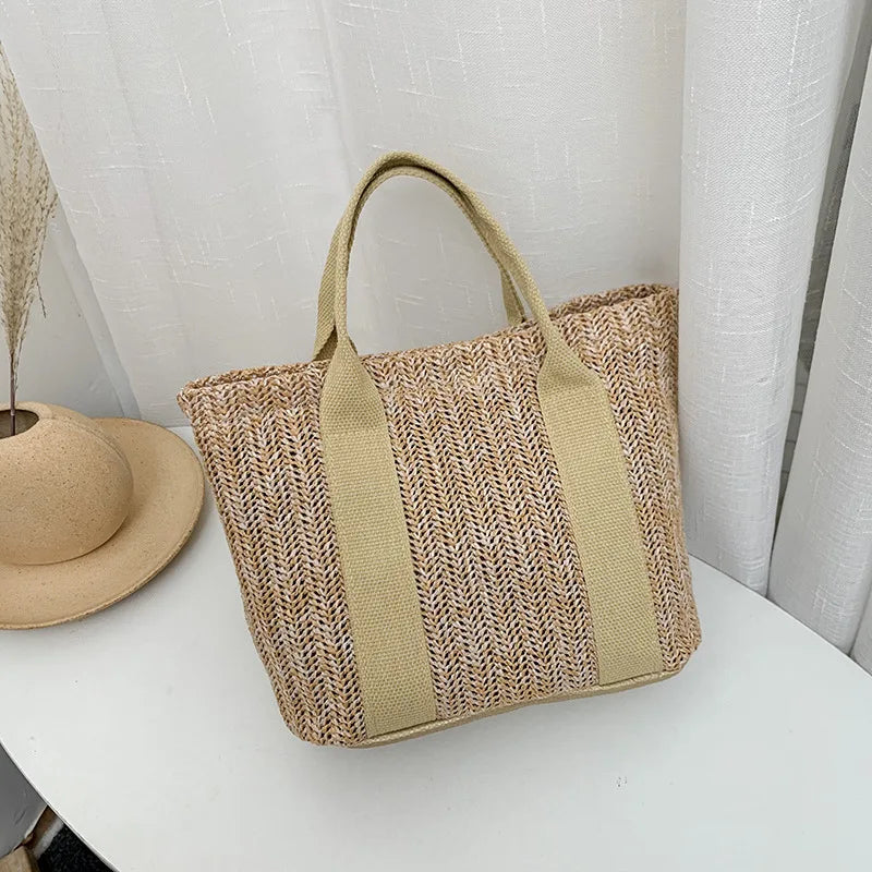 Summer Straw Bags for Women Zipper Tote Handbags