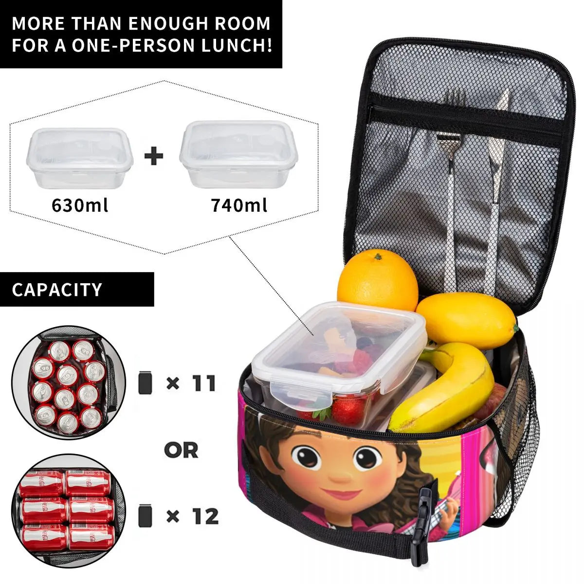 Gabby Cat Anime Dollhouse Insulated Lunch Bag for Work School