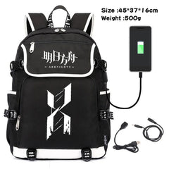 Arknights Canvas Backpack USB Charging Travel Laptop Bag