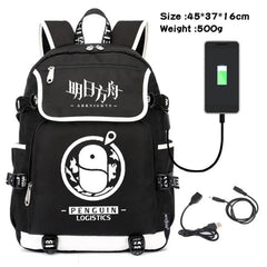 Arknights Canvas Backpack USB Charging Travel Laptop Bag