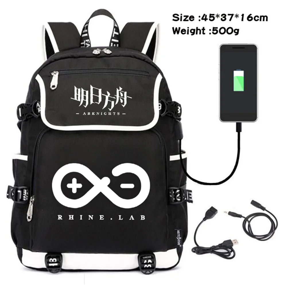Arknights Canvas Backpack USB Charging Travel Laptop Bag