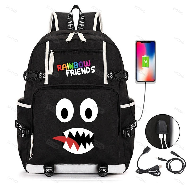 Rainbow Game Cosplay Backpack Boys Girls Student School Bag USB Charging