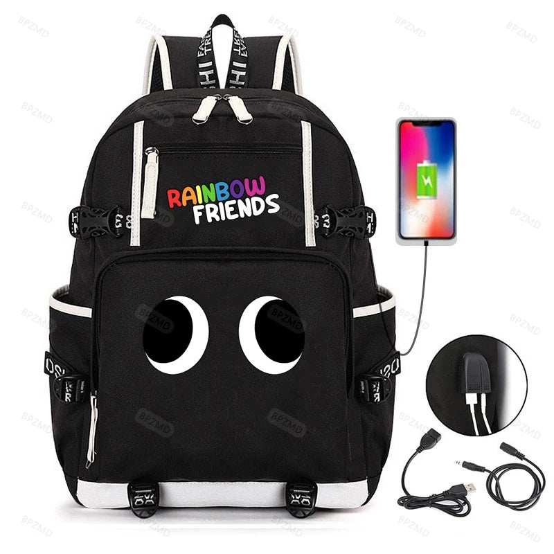 Rainbow Game Cosplay Backpack Boys Girls Student School Bag USB Charging