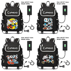 Cuphead Mugman Canvas USB Charging Teenagers Schoolbag Backpack
