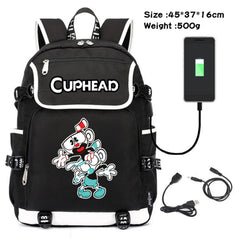 Cuphead Mugman Canvas USB Charging Teenagers Schoolbag Backpack