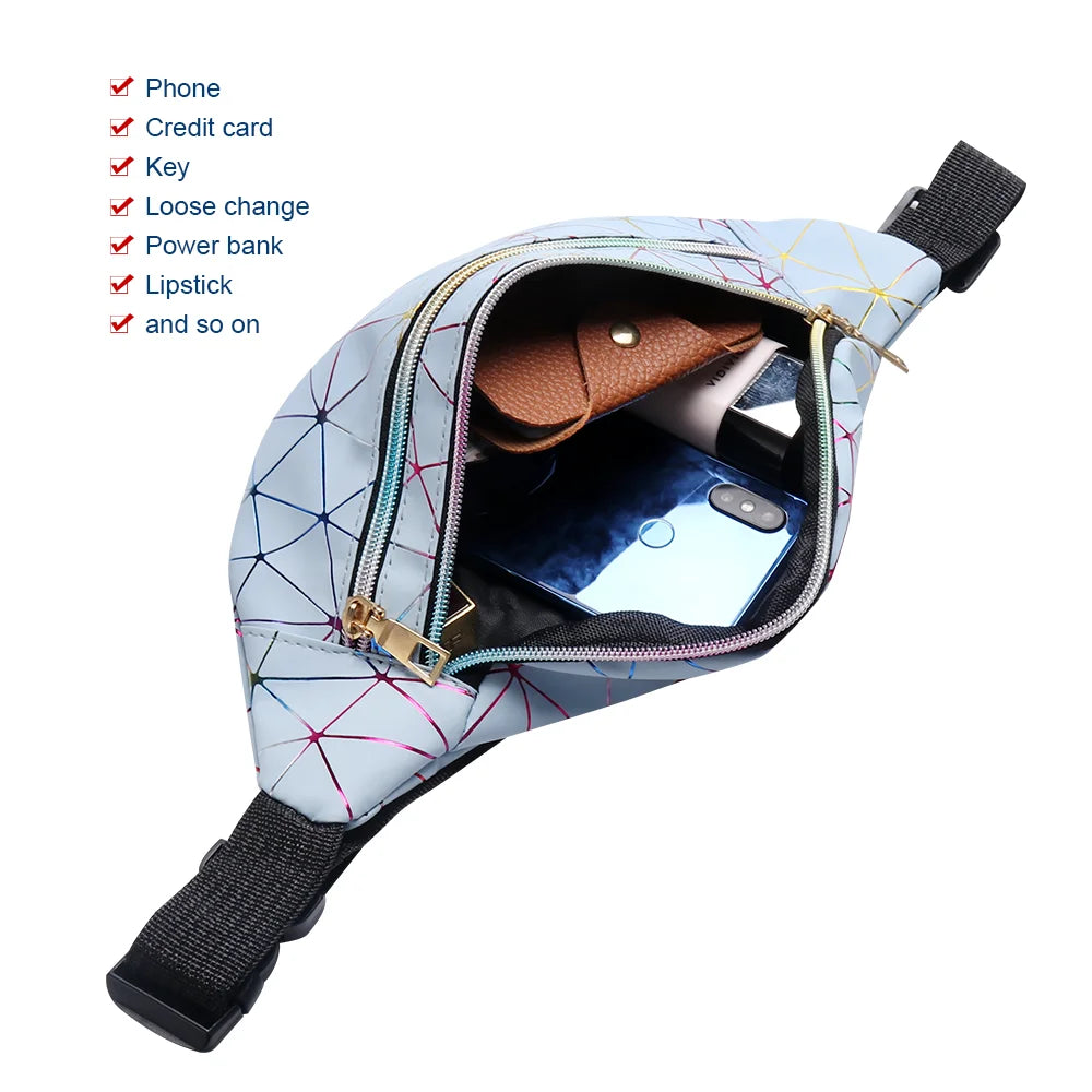 Geestock Holographic Waist Pack Bags for Women Glitter Fanny Pack