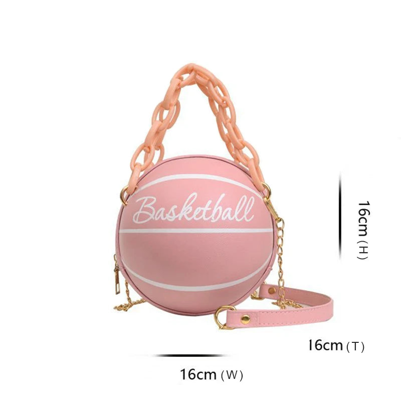 Geestock Basketball Messenger Bag PU Shoulder Chains Round Tote