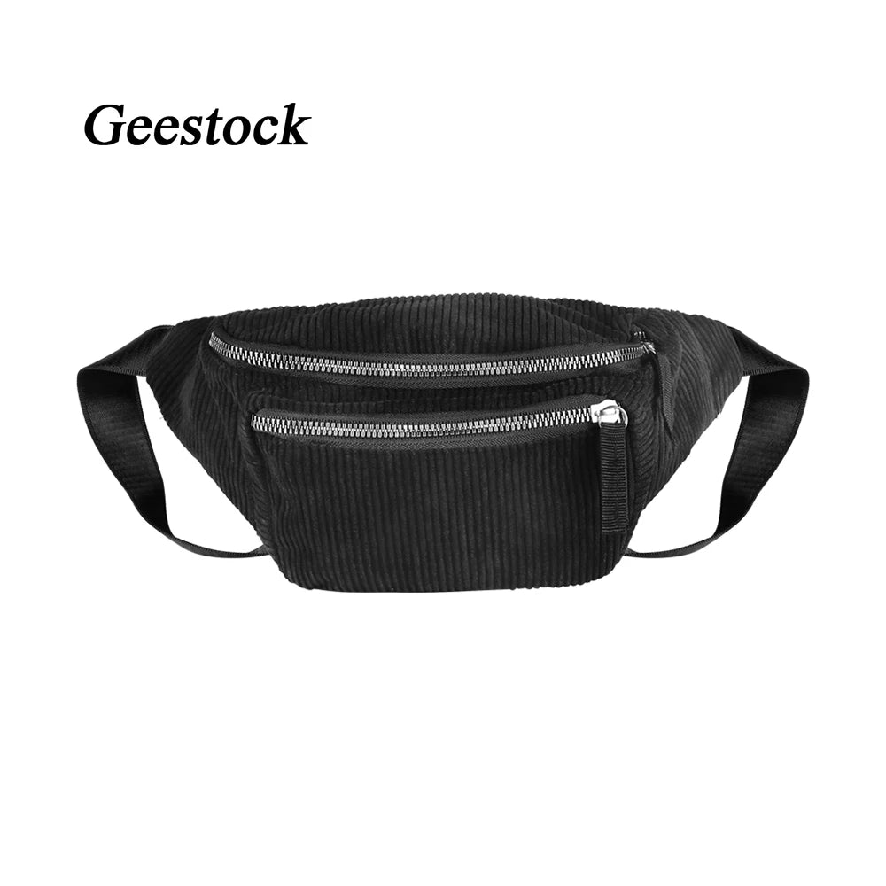 Geestock Corduroy Fanny Pack Zipper Travel Waist Bag