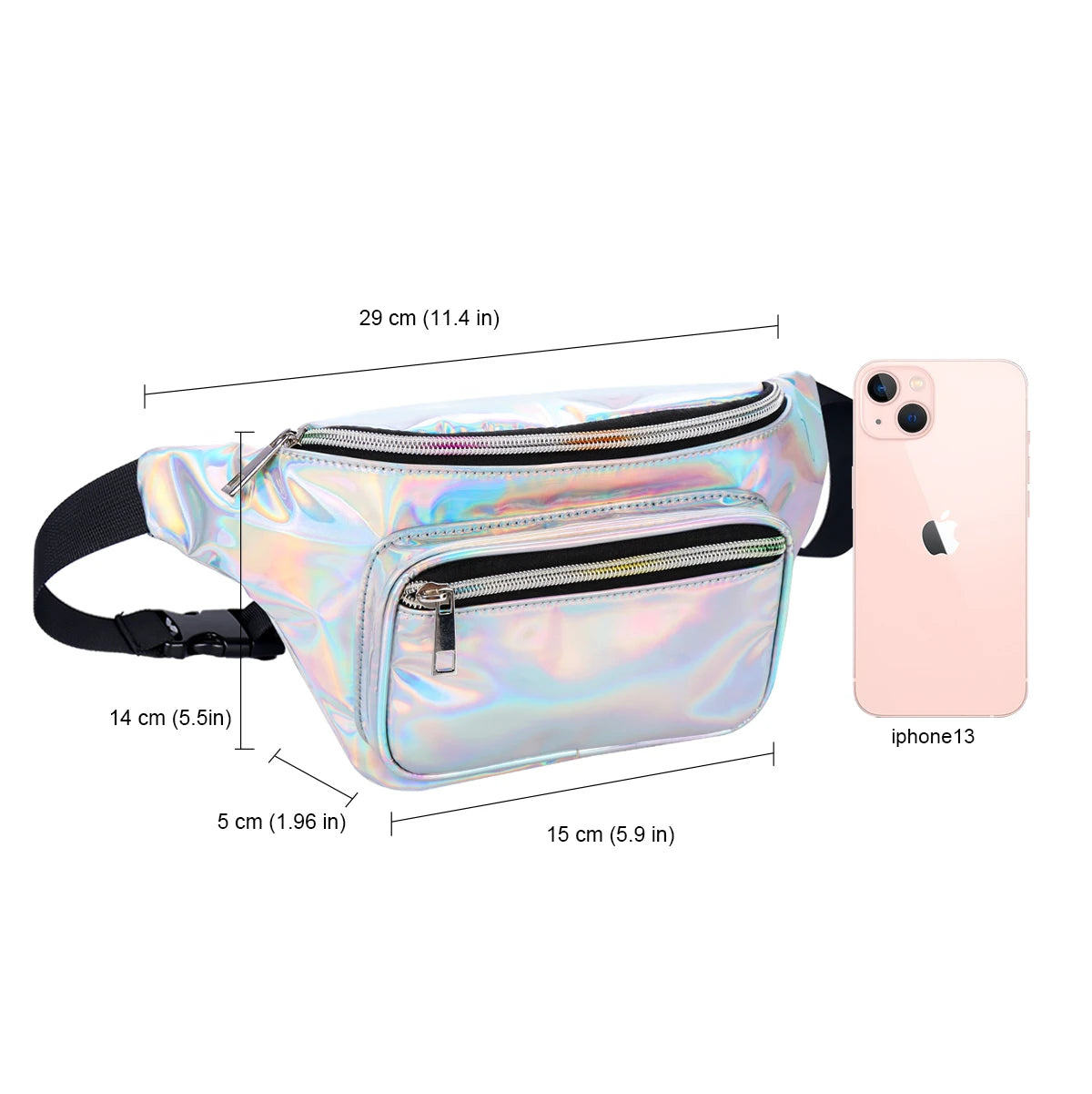 Geestock Women Waist Pack Bag Waterproof PVC Laser Holographic Fanny Pack