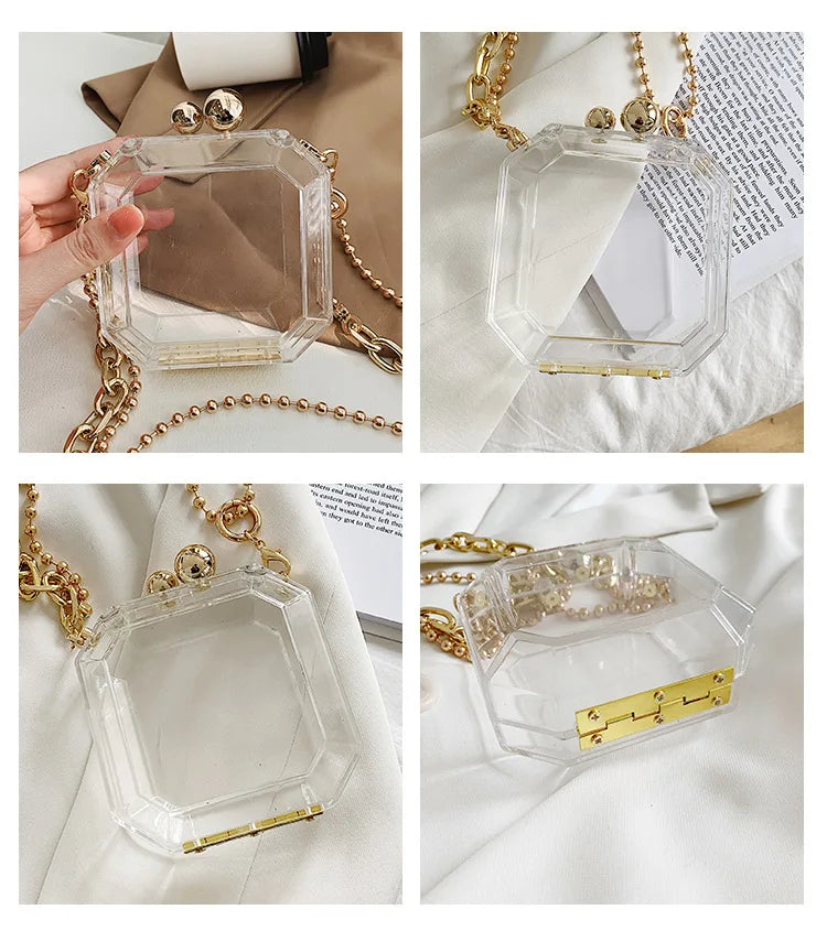Acrylic Evening Clutch Bag Clear Wedding Chain Mini Shoulder Bag
