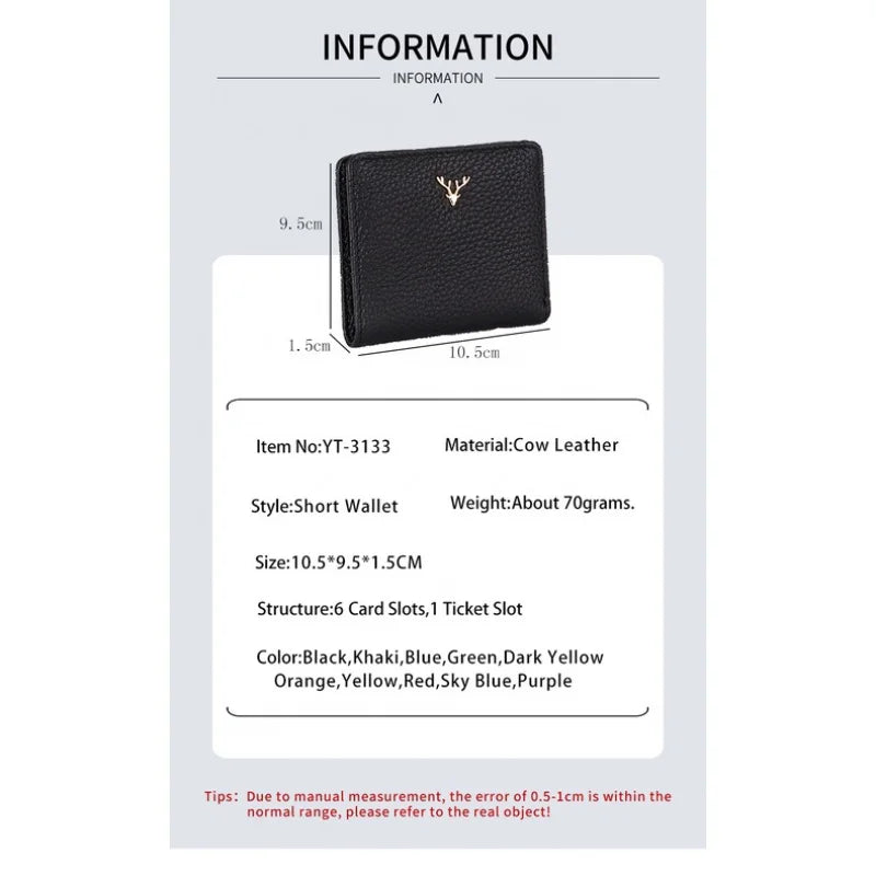 Genodern Leather Wallet Short Women's Purse Full Cowhide