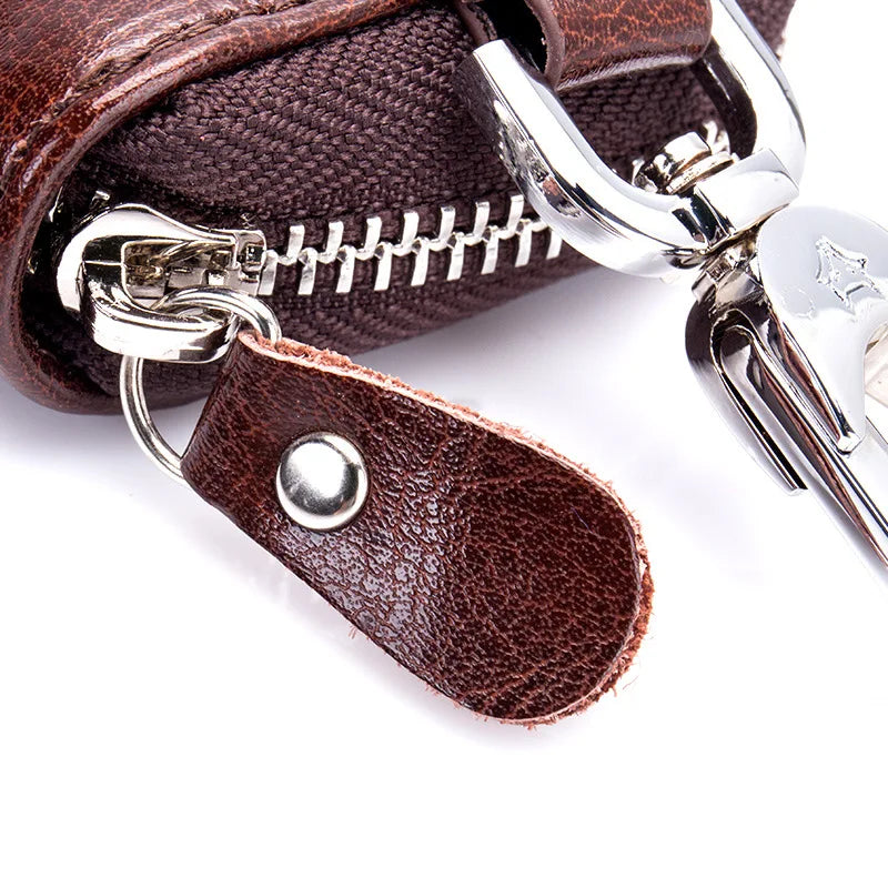 Leather Car Smart Key Wallet Men/Women Key Holder Housekeeper Zipper Key Bag