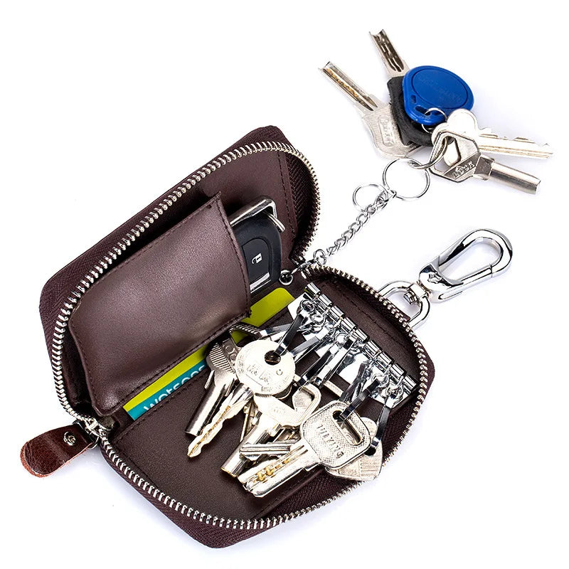 Leather Car Smart Key Wallet Men/Women Key Holder Housekeeper Zipper Key Bag