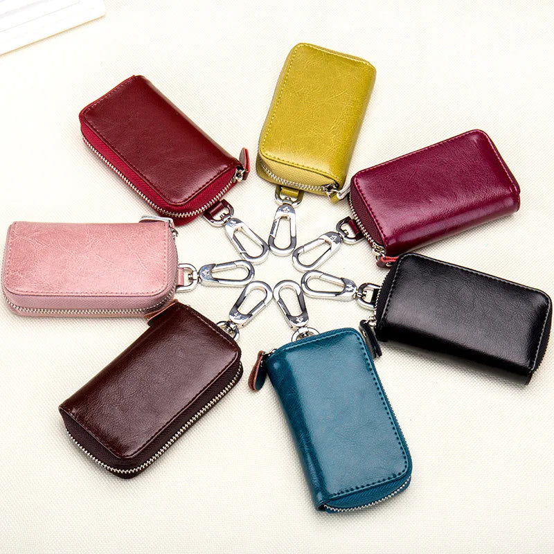 Leather Car Smart Key Wallet Men/Women Key Holder Housekeeper Zipper Key Bag