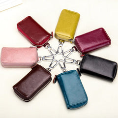 Leather Car Smart Key Wallet Men/Women Key Holder Housekeeper Zipper Key Bag