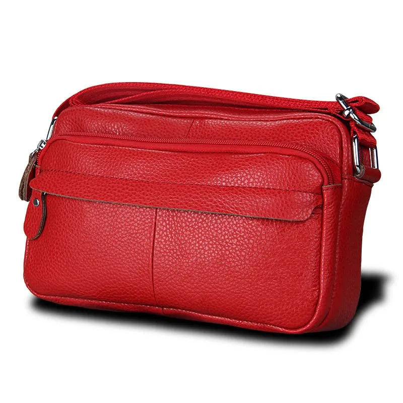Cow Leather Casual Women Handbags Single Zipper Solid Messenger Bags