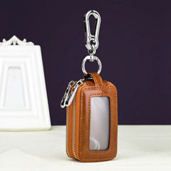 Cow Leather Home Car Keys' Bag Double Pocket Zipper Mini Wallet