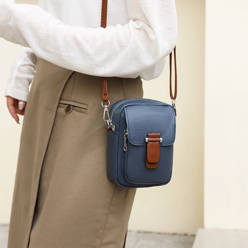 Women's Leather Multi-layer Phone Shoulder Bag