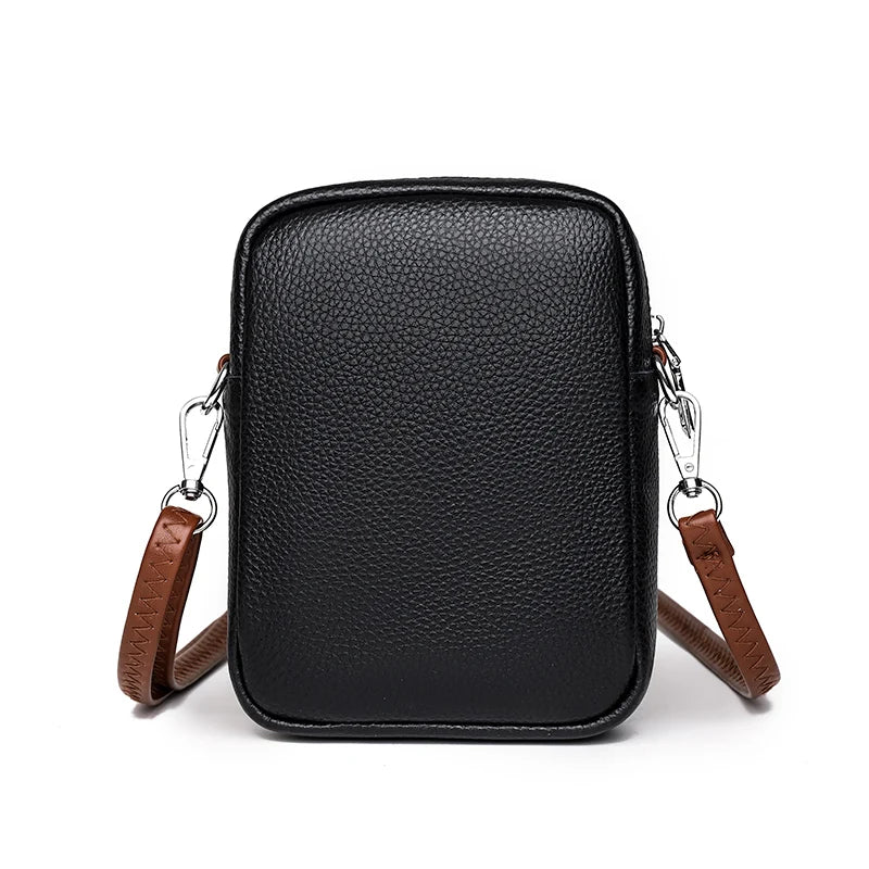 Women's Leather Multi-layer Phone Shoulder Bag