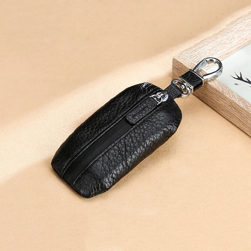 Leather Car Key Cases Men Wallets Key Holder Housekeeper Covers Zipper Bag