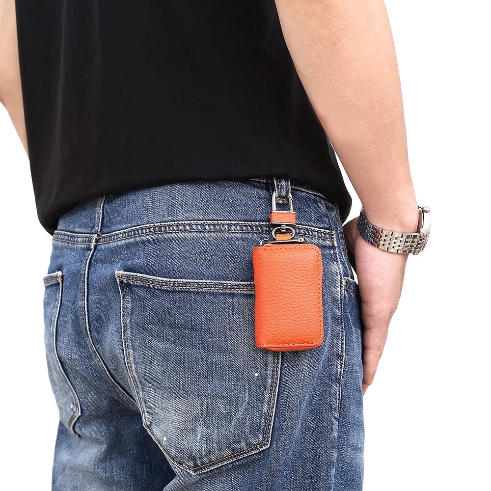 Leather Car Key Holder Wallets Men Women Zipper Key Case Bag