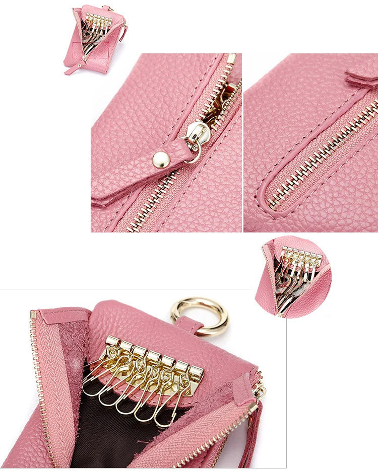 Leather Car Key Wallets Men Holder Housekeeper Keys Organizer Women Keychain