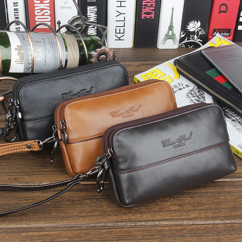 Leather Clutch Bag Men Fanny Pack Women's Handbag Wallet Belt Waist Bag