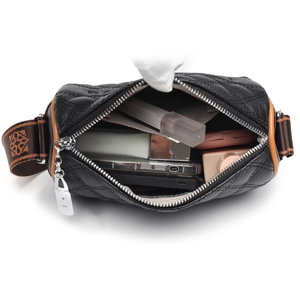 Leather Crossbody Bag Barrel Shaped Messenger Bag for Ladies