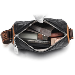Leather Crossbody Bag Barrel Shaped Messenger Bag for Ladies