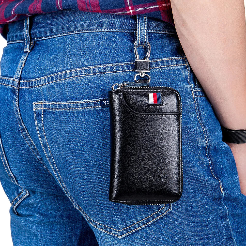 Leather Key Chain Key Holder Zipper Wallet Pouch Purse