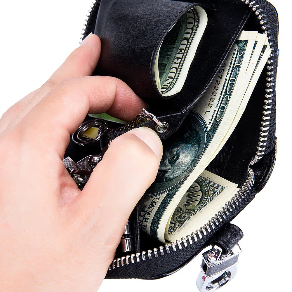 Leather Key Chain Key Holder Zipper Wallet Pouch Purse