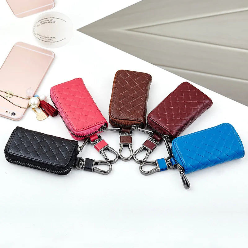 Leather Key Holder Knitting Key Wallets Men Women Organizer Zipper Key Case