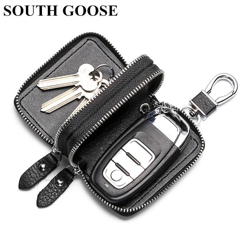 Leather Key Wallets Double Zipper Car Key Holder Men Business Keys Organizer