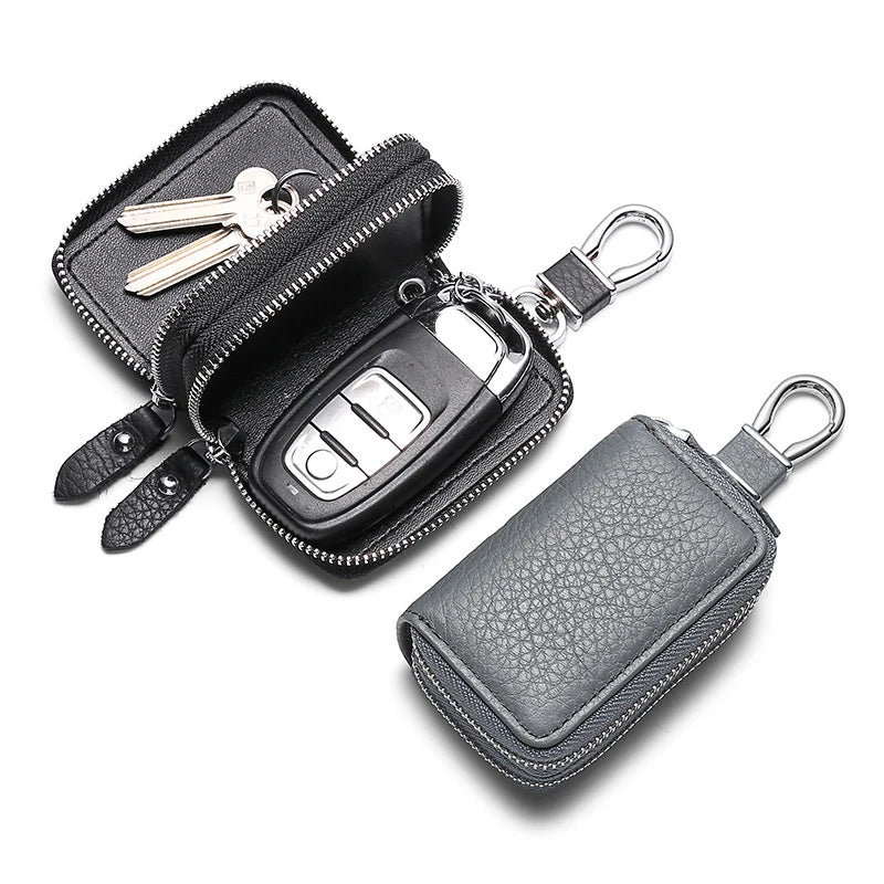 Leather Key Wallets Double Zipper Car Key Holder Men Business Keys Organizer