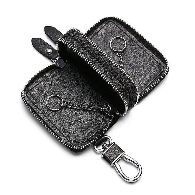 Leather Key Wallets Double Zipper Car Key Holder Men Business Keys Organizer