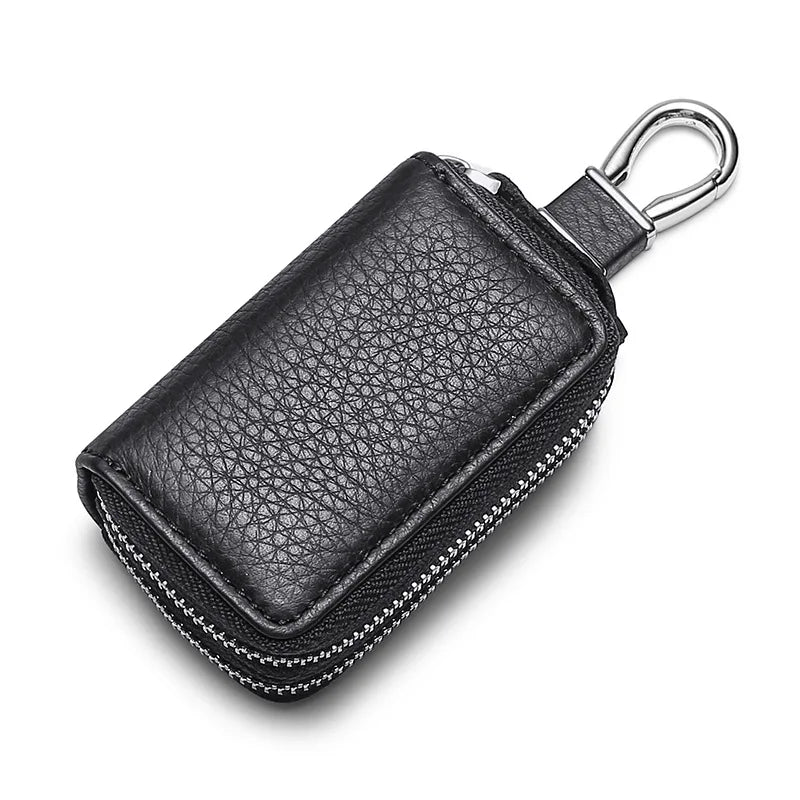 Leather Key Wallets Double Zipper Car Key Holder Men Business Keys Organizer