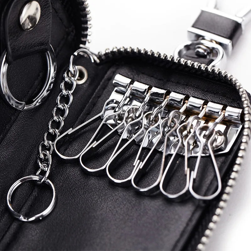 Leather Keychain Wallet Multi-function Car Key Holder Zipper