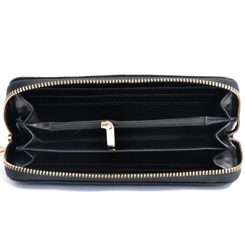 Flower Embossed Cowhide Long Wallet Zipper Clutch Bag for Women