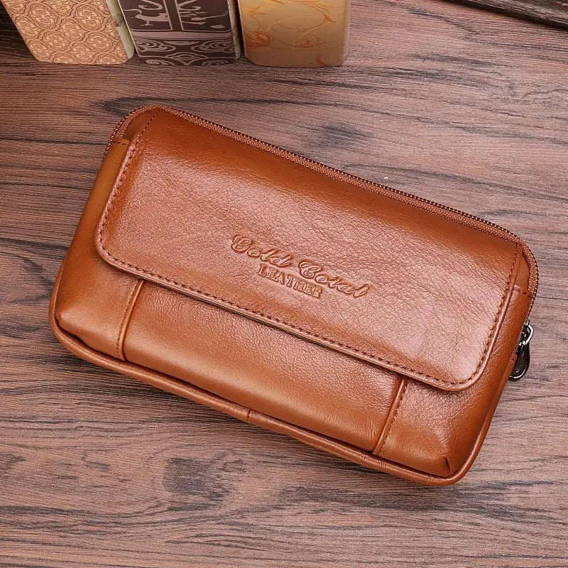 Leather Men Small Hip Waist Bags Male Fanny Pack Phone Pouch Bum Belt Bag