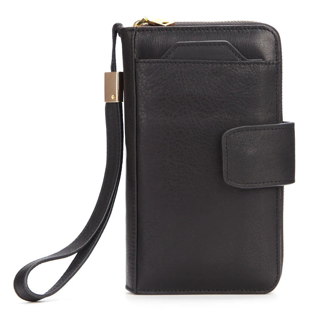 Vintage Leather Men Wallet Long Clutch Phone Pocket Man Purse
