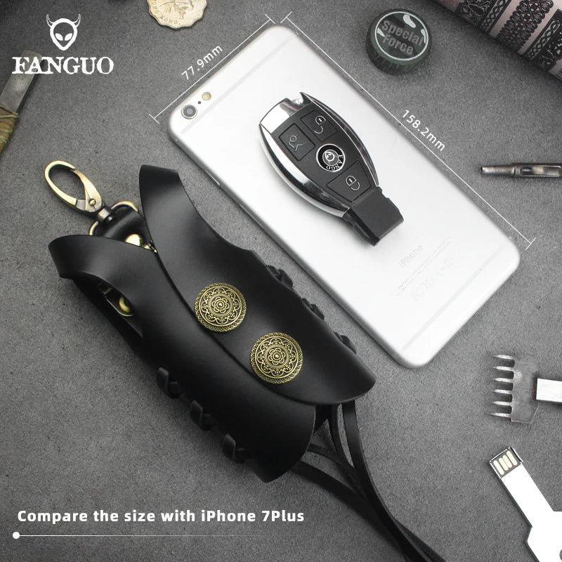 Men's Leather Key Wallet Car Smart Key Holder Housekeeper Key Case Pouch