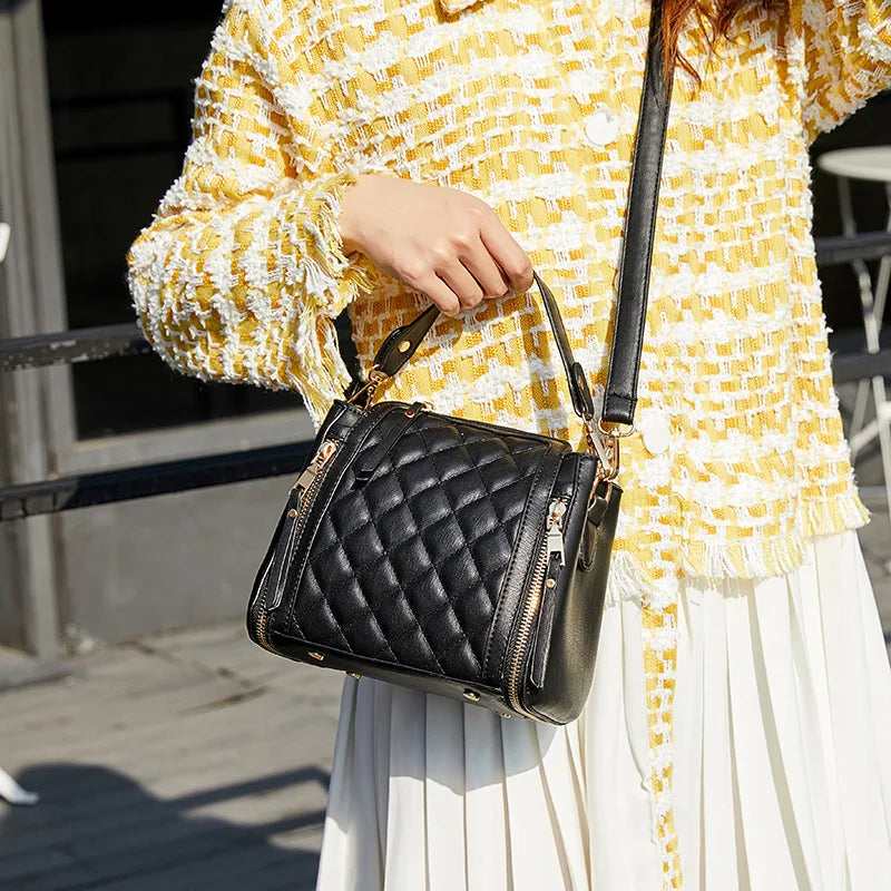 Leather Rhombus Handbags Wild Crossbody Handbag Large Capacity Bucket Bag